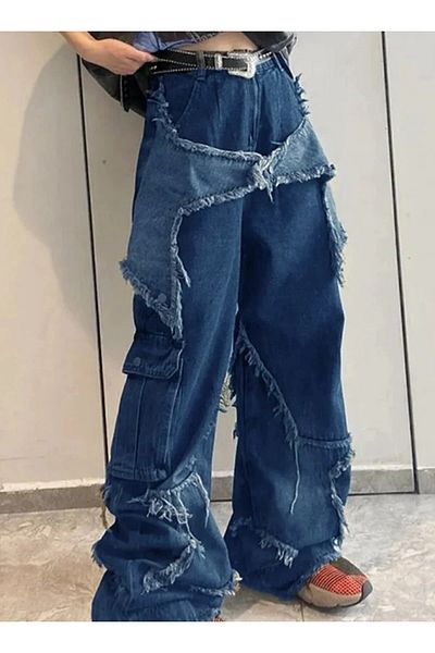 Gofeel Harajuku Stars Blue Pocket Unisex Baggy Jean