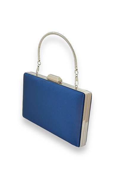 Biçanta Темно-синя атласна сумочка з срібним корпусом і срібними каменями, вечірня сумочка, весільна сумочка, портфель