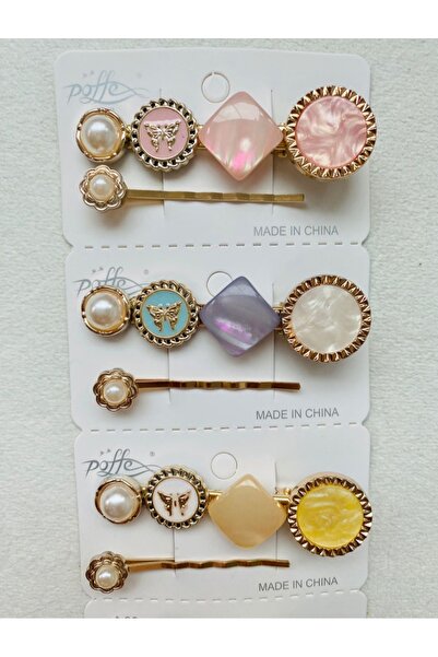 Zehra Aksesuar Vintage tarzı sedefli incili kelebek model 2'li yan toka seti