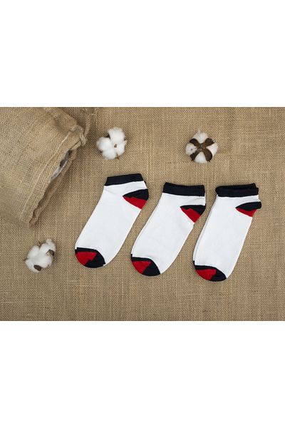 Mudizone 3 Pairs Bamboo Heel Red Navy Blue Patterned Socks