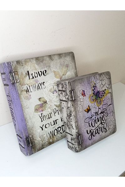 IremTasarimAtolyesi 2-Piece Organizer Wooden Book Box Set - Home Decoration Accessory