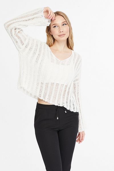 MA ananas Women's Openwork Knitwear V-neck Blouse