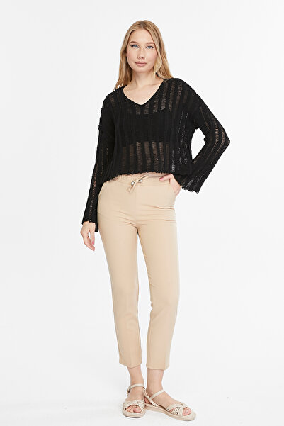 MA ananas Bluză cu decolteu în V din tricotaj ajurat de damă