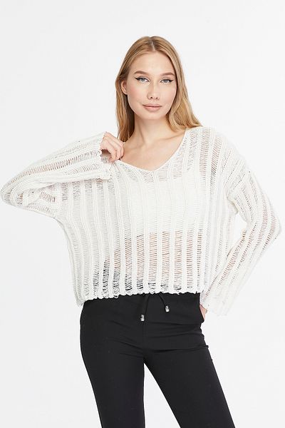 MA ananas Women's Openwork Knitwear V-neck Blouse