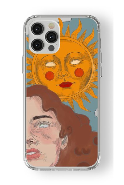 Multitronic حافظة شفافة مطبوعة بتصميم الشمس والفتاة متوافقة مع هاتف iPhone 15...