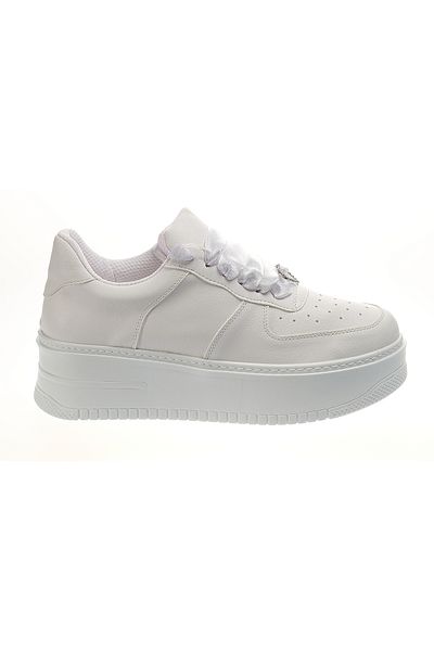 Ayakkabı Tutkusu Stilo ® Pantofi de damă cu piele albă, panglică și inimă din satin alb