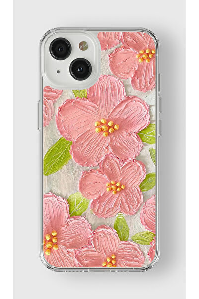 Multitronic حافظة شفافة مطبوعة بتصميم زهرة وردية متوافقة مع هاتف آيفون 15 بلس