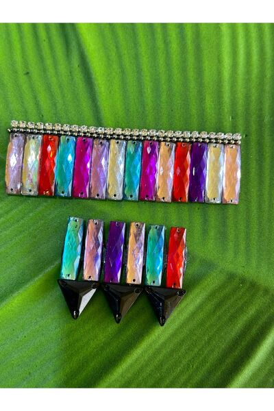 Gönülden Tasarım 10X3 CM 2 Lİ RENKLİ TAŞ İŞLEME ARMA YAMA DİKİŞ AKSESUARI