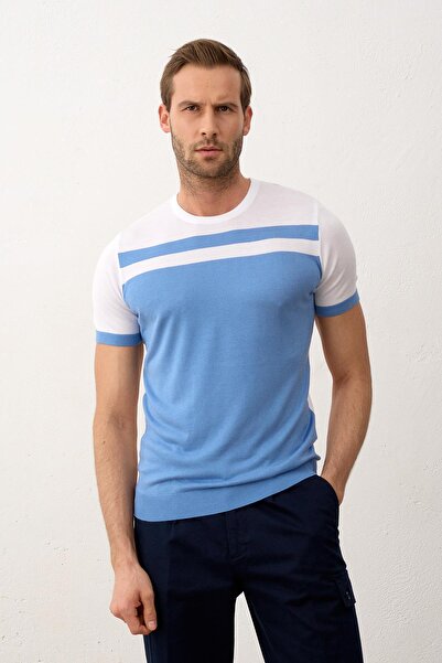 Danger Ανδρικό πολύχρωμο καλοκαιρινό πλεκτό μπλουζάκι με καλούπι, λευκό