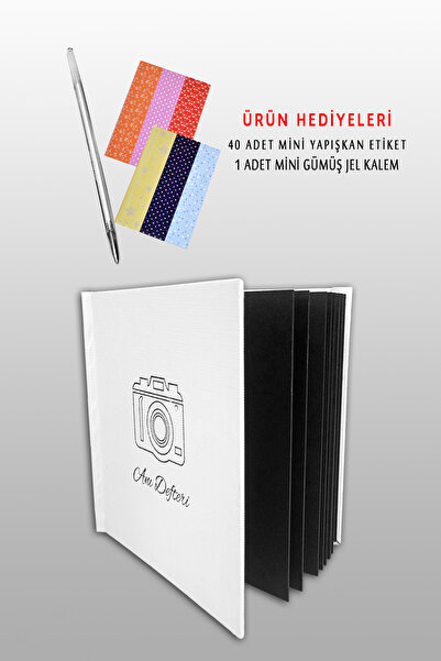 Genel Markalar Anı Defteri - 17x17 Cm - Beyaz Anı Albüm Içi Siyah - Kalem Ve Etiket Hediye