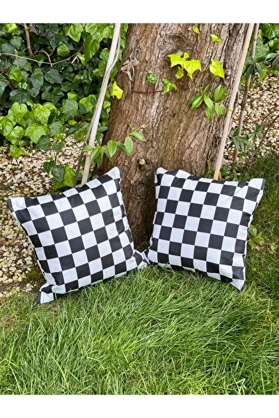 lamoonhome Checker and Floral Checker Pattern Pillow - Throw Pillow Cover 2-Pack