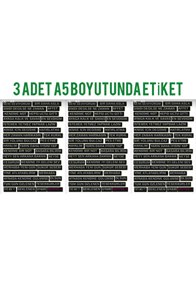 TRENDİN YOLU 3 Adet Motive 3 Sözler Sticker Siyah Etiket Journal Üz