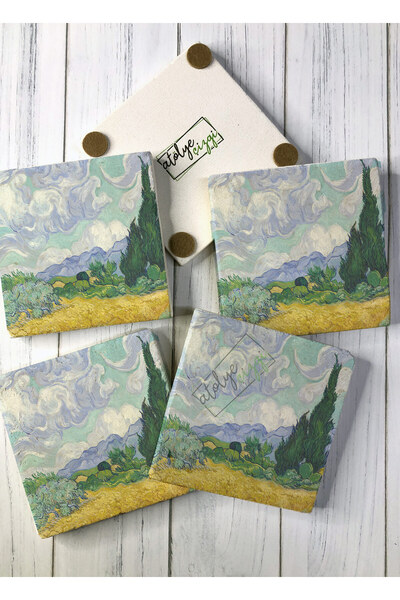 Atölye Çizgi مجموعة كوستر حجري من فنسنت فان جوخ مكونة من 4 قطع