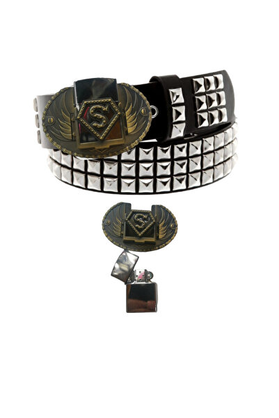 targay Ζώνη με καουμπόικη πόρπη και αναπτήρα, αθλητικό τζιν, γοτθικό πανκ μετ...