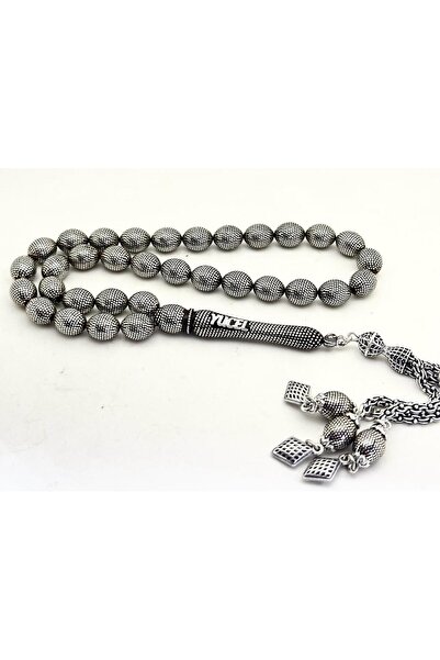 ejder İsimli imame Gümüş İşlemeli Kuka Tesbih 9x11 mm Beyzi Kesim Çeşmi Bülbü...