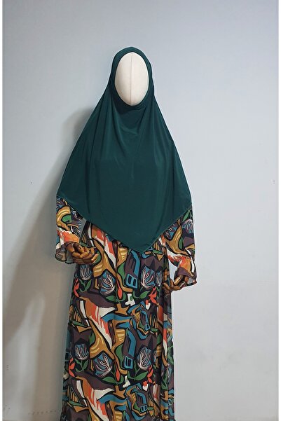 AHRAR tesettür ساندي سوفلي كيمار مناسب للحج والعمرة مع حجاب ملون زمردي - باجلاما قصير