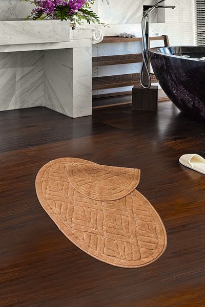 Alanur Home Παλάμη Οβάλ Βαμβακερό Χαλάκι 2 Συσκευασίας Αντίκα Ανοιχτό Καφέ