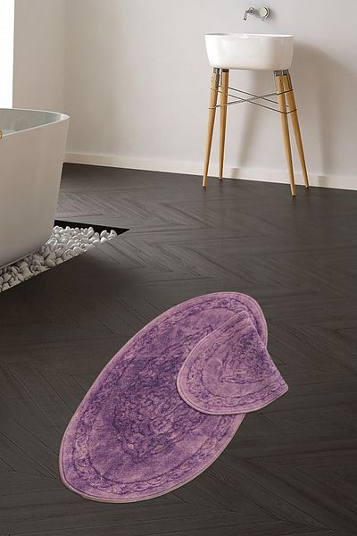 Alanur Home Damaks Οβάλ Βαμβακερό Χαλάκι 2 Συσκευασίας Αντίκα Λιλά