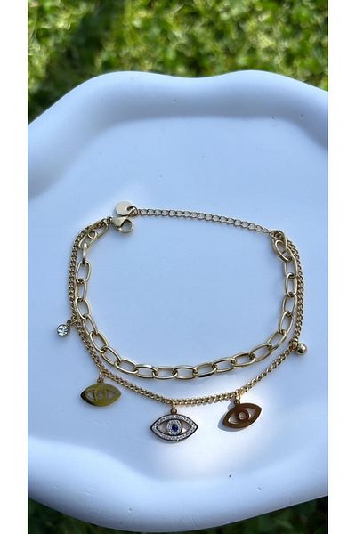 Accessories Two Rows Luxury Steel Bracelet with Eye Figure
