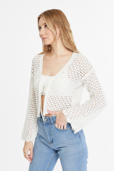 MA ananas Openwork String Tied Short Cardigan