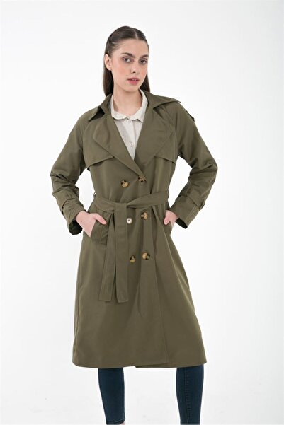 ACELYA Kadın Omuz Ve Kol Ucu Apoletl ve Düğme Detaylı Trençkot