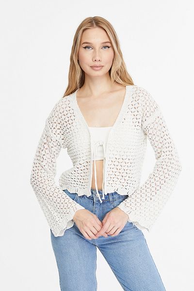 MA ananas Openwork String Tied Short Cardigan