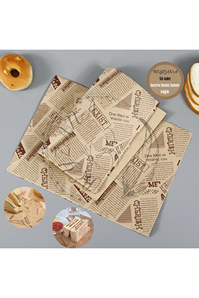 BEYZANA Kendinden Desenli Yağlı Kağıt | 50 Adet Vintage Gazete Desen Sunum Ka...