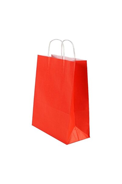 ecenplast Kırmızı Kraft Çanta 18x8x24 ( 25 Adet ) ( Kağıt Poşet Çanta )