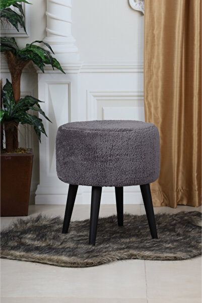 PufyHome ETNA PELUŞ ANTRASİT (SİYAH AYAK) ÇOK AMAÇLI GÜRGEN AYAKLI PUF KOLTUK