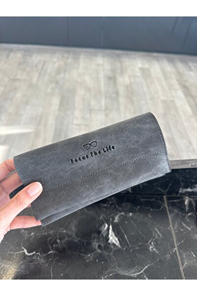 AMORE Süet Gri Gözlük Kabı