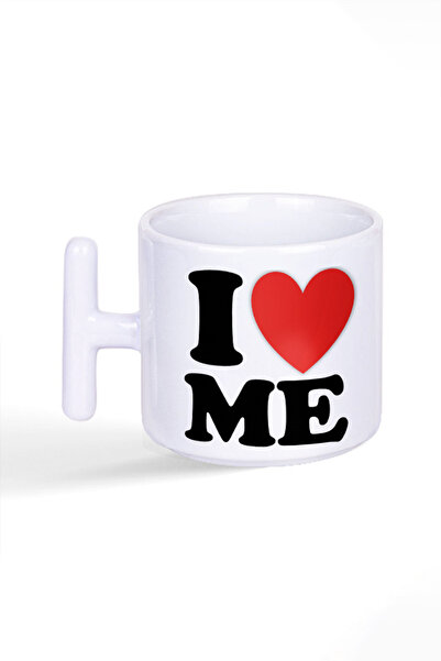 qoeuyl boutique كوب لاتيه بمقبض على شكل حرف T مطبوع عليه عبارة "I Love Me
