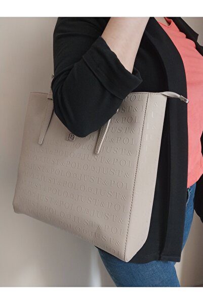 Just Polo حقيبة كتف نسائية كبيرة الحجم منقوشة بالألوان الحجرية