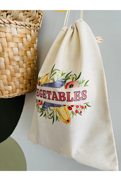 YOFU Baskılı Bez Kese (30X40 CM) Vegetables Çok Amaçlı Bez Kese Ekmek Kesesi Meyve Sebze Kesesi