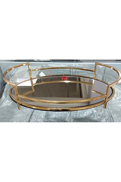 esdekor 36x22cm Oval Gold Renk Metal Aynalı Cam Tepsi 15inch Yuvarlak Makyaj Parfüm Banyo Krom 1 Adet