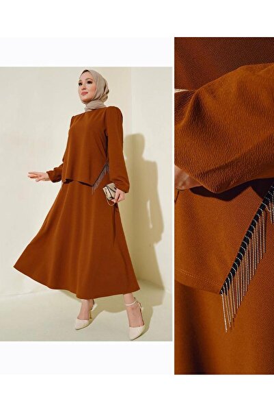 modasindoma Women's Skirt Suit with Metal Chain Detail