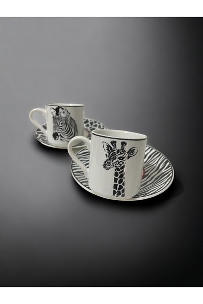 Generic Brand Decorative Stylish Design Black and White Zebra and Giraffe Motif Coffee Cup Set for 2 People