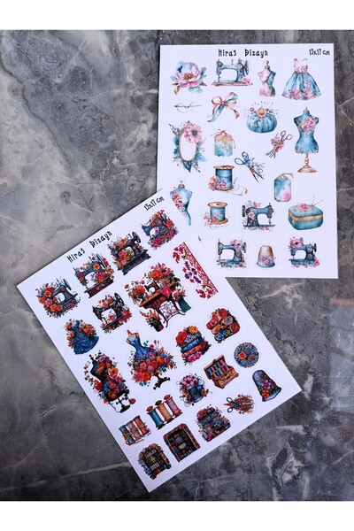 Hiras Dizayn Nostaljik Dikiş Makinaları Terzi Sticker Elementler Sticker Seti...