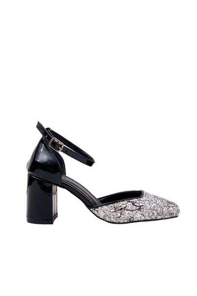 bescobel Women's Gelşam Black Evening Dress Shoes with Stones on the Front 7.5 cm 112