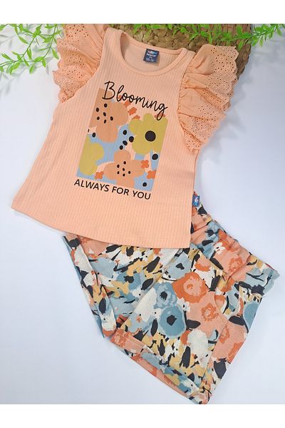 Butik Girls Shorts T-Shorts Double Set Shorts Woven Fabric T-Shorts Ruffled Sleeve