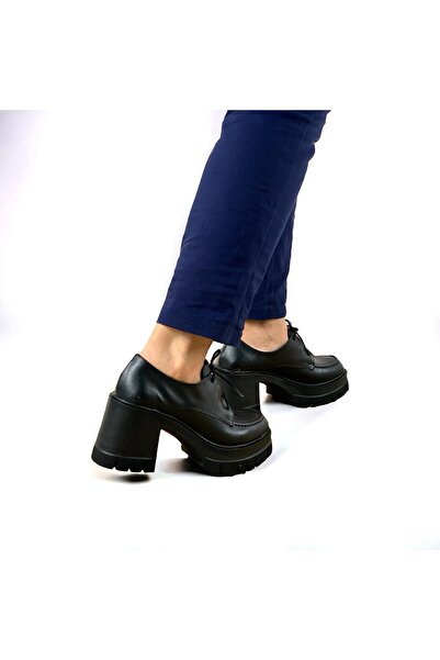 bescobel Women's Kertal Black Lace-up High Heeled Leofer Casual Shoes 603