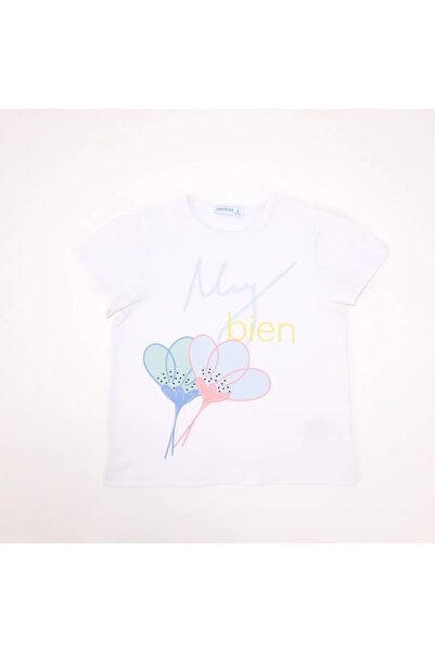 Bubuga Girl's Cotton White Color Muy Bien Printed Short Sleeve Tshirt