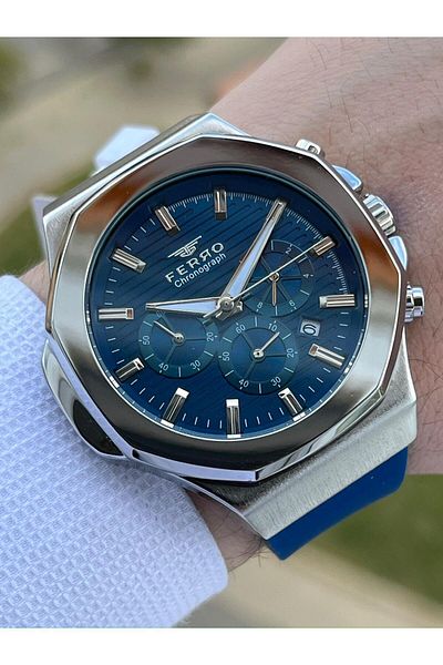 FERRO Inner Functions Active Navy Color Silicone Cord 30 Mt Waterproof Men's Wristwatch EF31348-L3