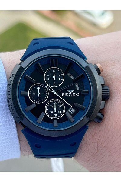 FERRO Inner Functions Active Navy Color Silicone Cord 30 Mt Waterproof Men's Wristwatch EF11002-L