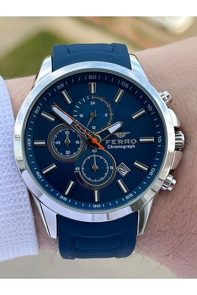 FERRO Inner Functions Active Navy Color Silicone Cord 30 Mt Waterproof Men's Wristwatch EF31359-L