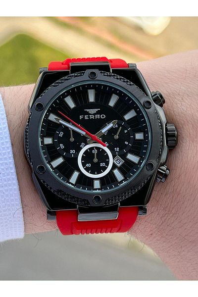 FERRO Inner Functions Active Red Color Silicone Cord 30 Mt Waterproof Men's Wristwatch EF31396-ZK