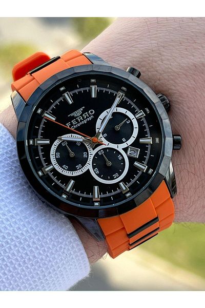 FERRO Inner Functions Active Orange Color Silicone Cord 30 Mt Waterproof Men's Wristwatch EF31360-ZL