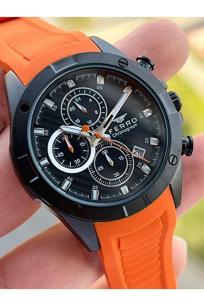 FERRO Inner Functions Active Orange Color Silicone Cord 30 Mt Waterproof Men's Wristwatch EF31361-ZL