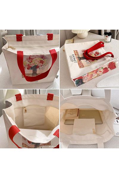 Buka Shops Monet Flowers Patterned Tote Canvas Bag