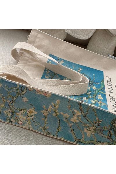 Buka Shops Geantă tote din pânză cu model de flori de cireș Van Gogh