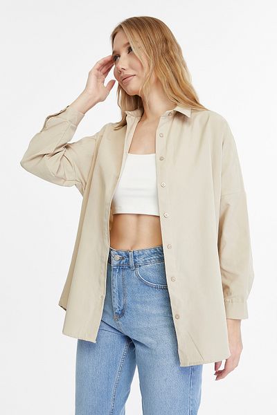 Mad&Calf Γυναικείο Basic Μακρύ Oversize Πουκάμισο